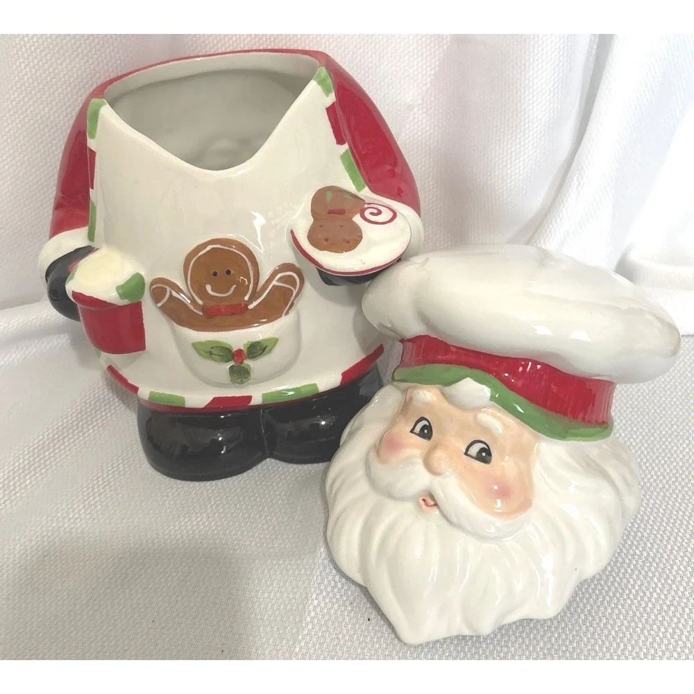 Sleigh Bell Bistro Santa Claus Chef Cookie Jar Christmas Gingerbread Ceramic